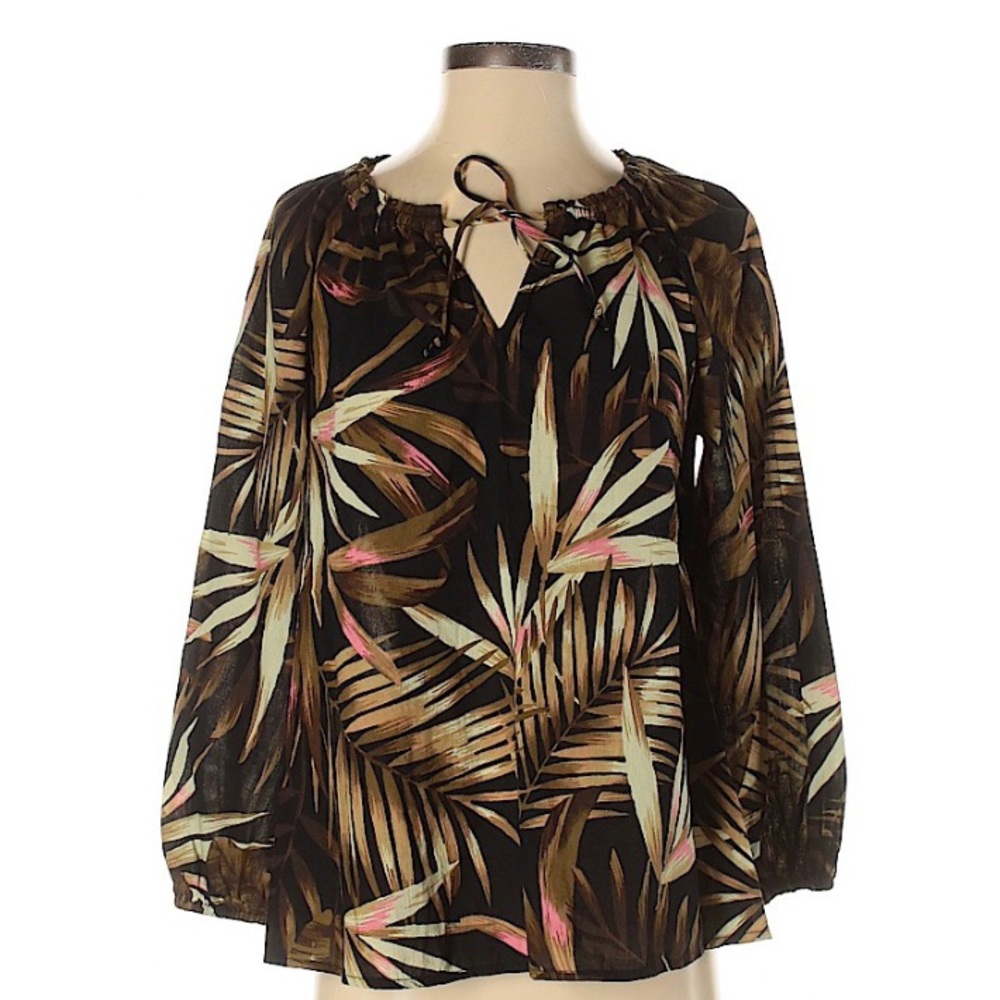 Old Navy Peasant Black Tropical Palms Leaf
